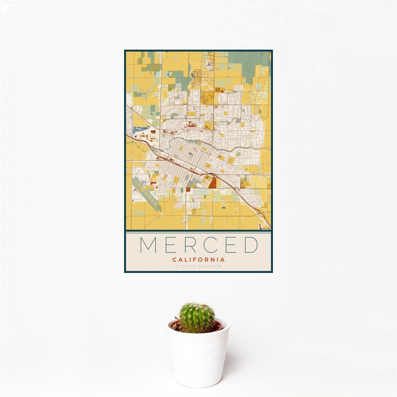 Merced - California Map Print in Woodblock