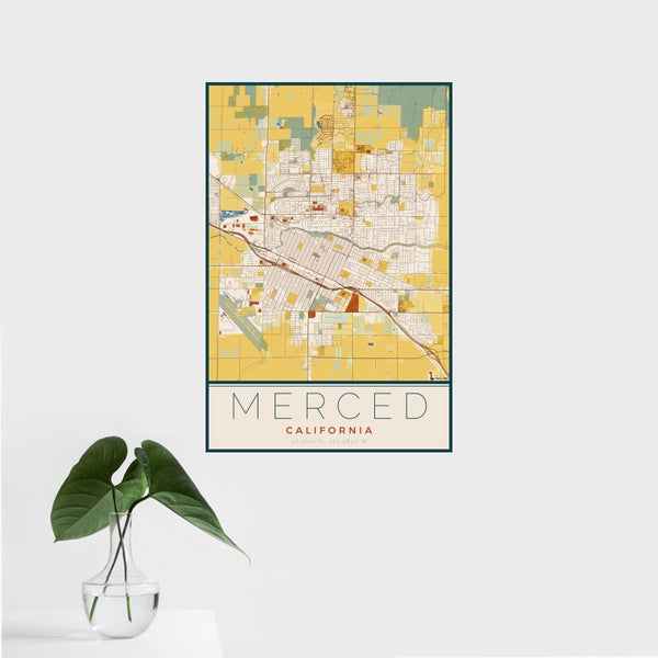 Merced - California Map Print in Woodblock