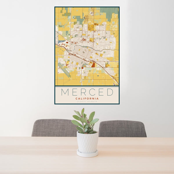 Merced - California Map Print in Woodblock