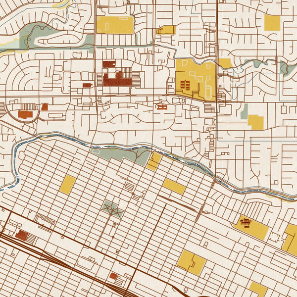 Merced - California Map Print in Woodblock