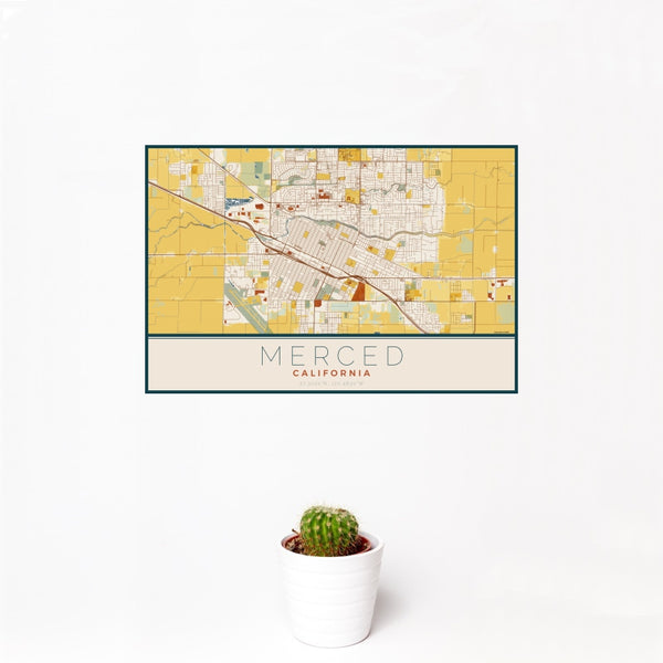 Merced - California Map Print in Woodblock