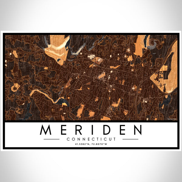 Meriden Connecticut Map Print Landscape Orientation in Ember Style With Shaded Background