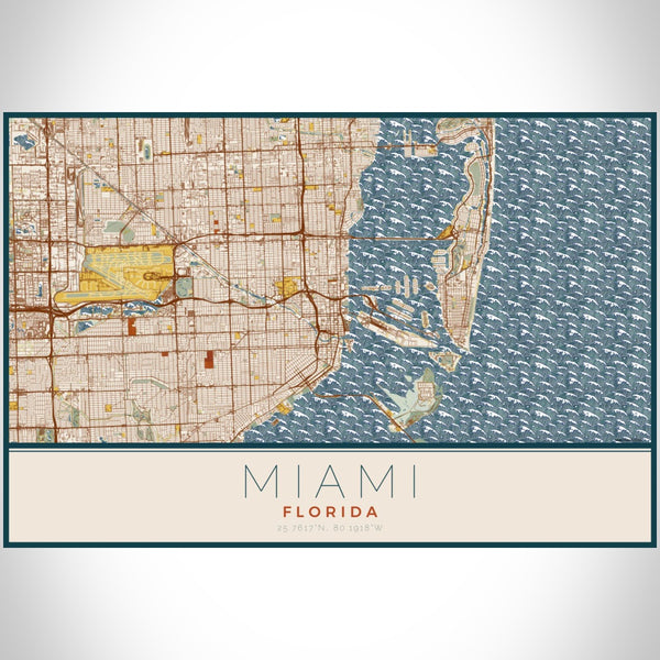 Miami - Florida Map Print in Woodblock