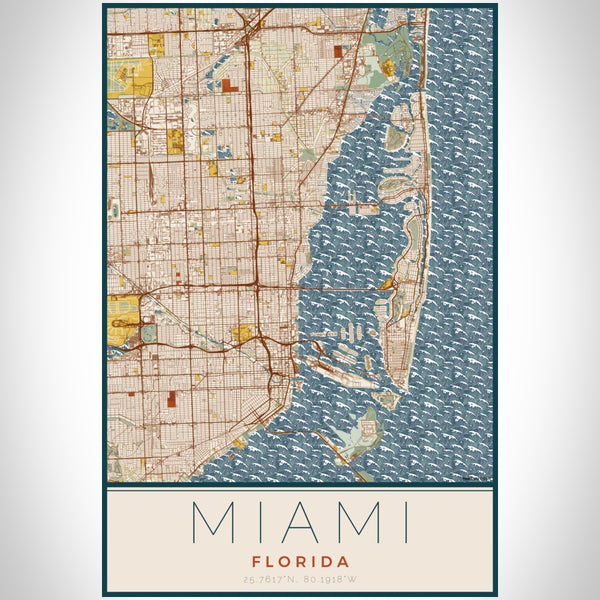 Miami - Florida Map Print in Woodblock