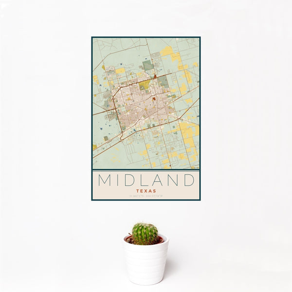 Midland - Texas Map Print in Woodblock