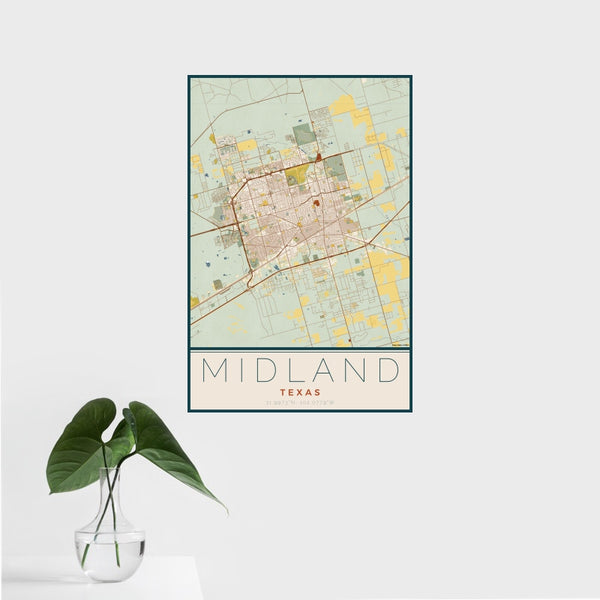 Midland - Texas Map Print in Woodblock