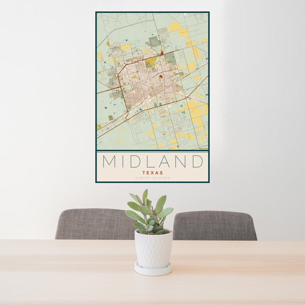 Midland - Texas Map Print in Woodblock