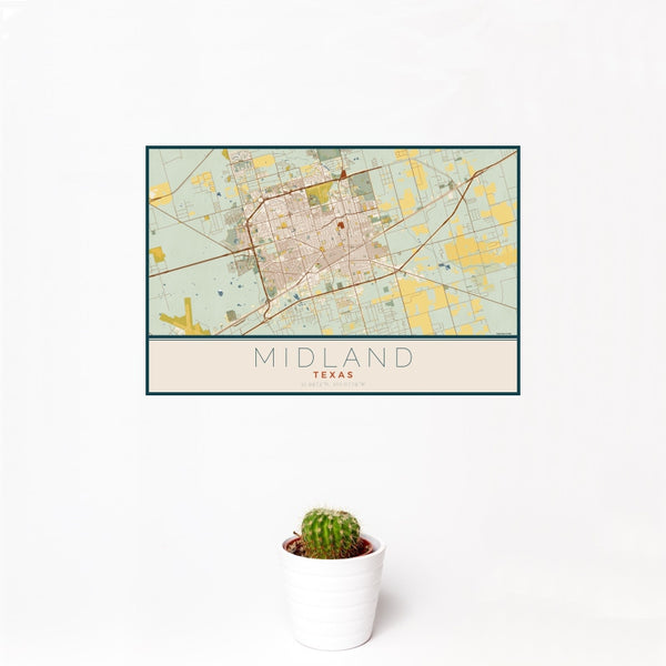 Midland - Texas Map Print in Woodblock