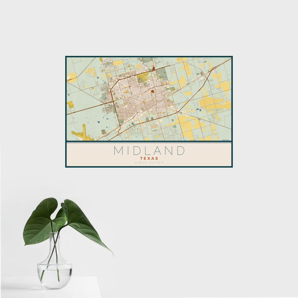 Midland - Texas Map Print in Woodblock