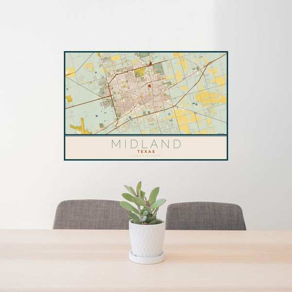 Midland - Texas Map Print in Woodblock