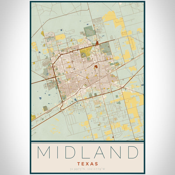 Midland - Texas Map Print in Woodblock