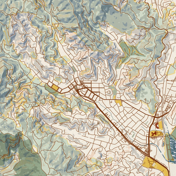 Mill Valley - California Map Print in Woodblock