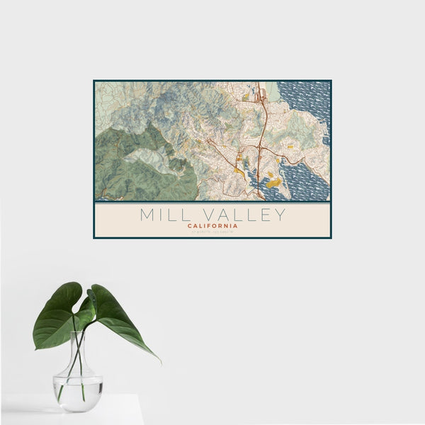 Mill Valley - California Map Print in Woodblock