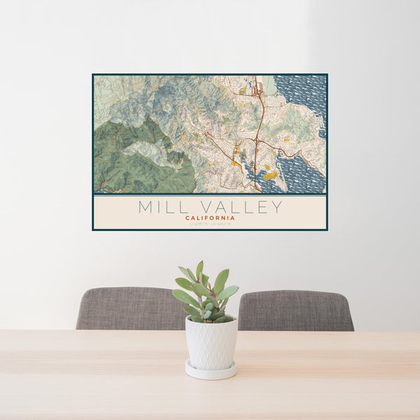 Mill Valley - California Map Print in Woodblock