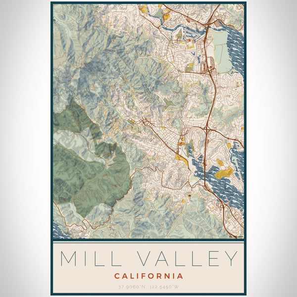 Mill Valley - California Map Print in Woodblock