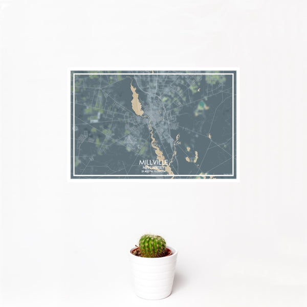 12x18 Millville New Jersey Map Print Landscape Orientation in Afternoon Style With Small Cactus Plant in White Planter