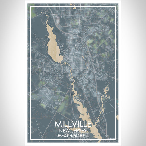 Millville New Jersey Map Print Portrait Orientation in Afternoon Style With Shaded Background