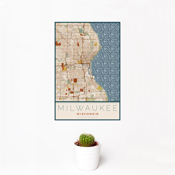 Milwaukee - Wisconsin Map Print in Woodblock
