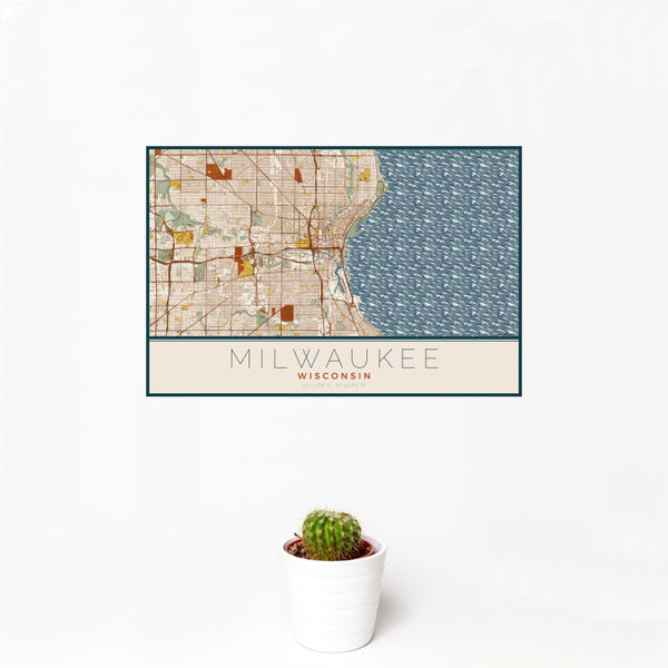 Milwaukee - Wisconsin Map Print in Woodblock