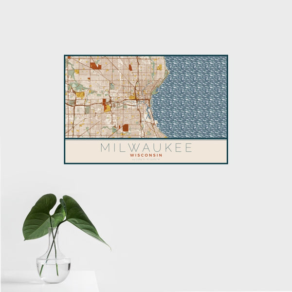 Milwaukee - Wisconsin Map Print in Woodblock