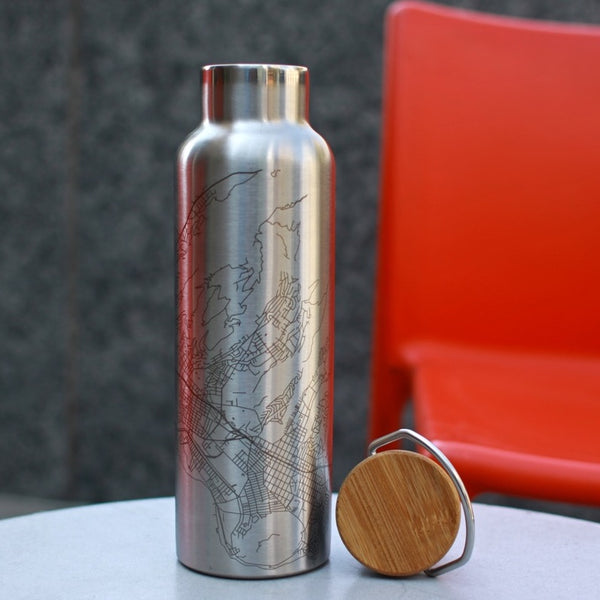 Minneapolis - Minnesota Map Bottle with Bamboo Top