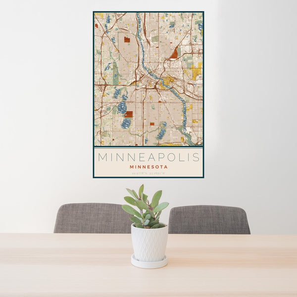 Minneapolis - Minnesota Map Print in Woodblock