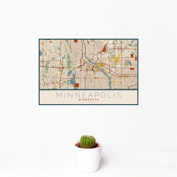 Minneapolis - Minnesota Map Print in Woodblock