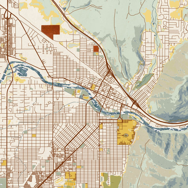 Missoula - Montana Map Print in Woodblock