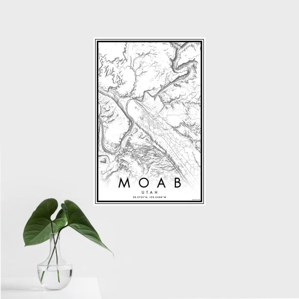 16x24 Moab Utah Map Print Portrait Orientation in Classic Style With Tropical Plant Leaves in Water