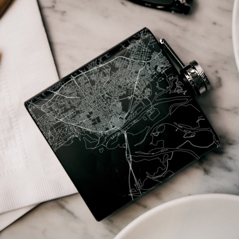 Mobile - Alabama Map Hip Flask in Matte Black