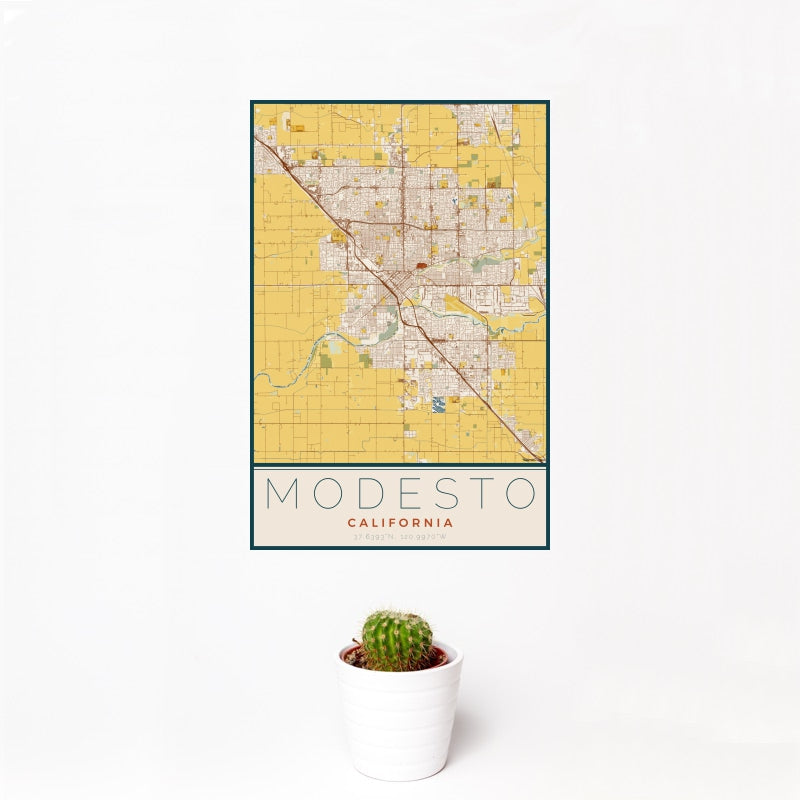 Modesto - California Map Print in Woodblock
