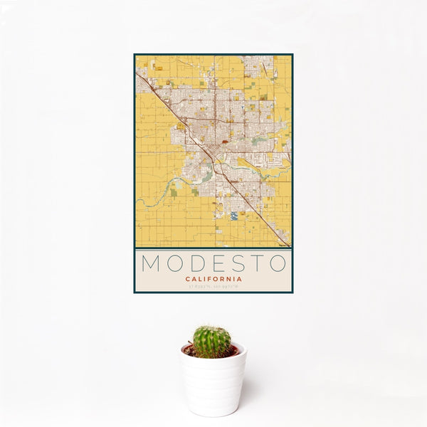 Modesto - California Map Print in Woodblock
