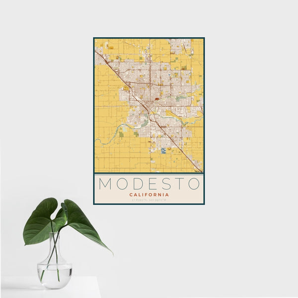 Modesto - California Map Print in Woodblock