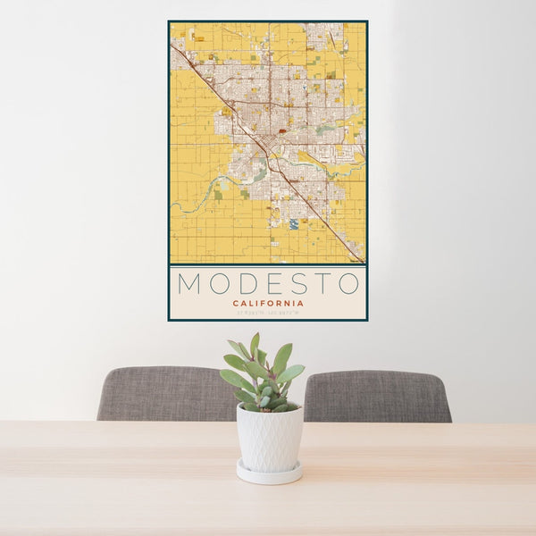 Modesto - California Map Print in Woodblock