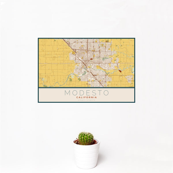 Modesto - California Map Print in Woodblock