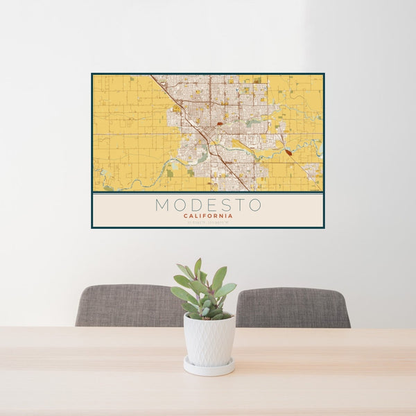 Modesto - California Map Print in Woodblock
