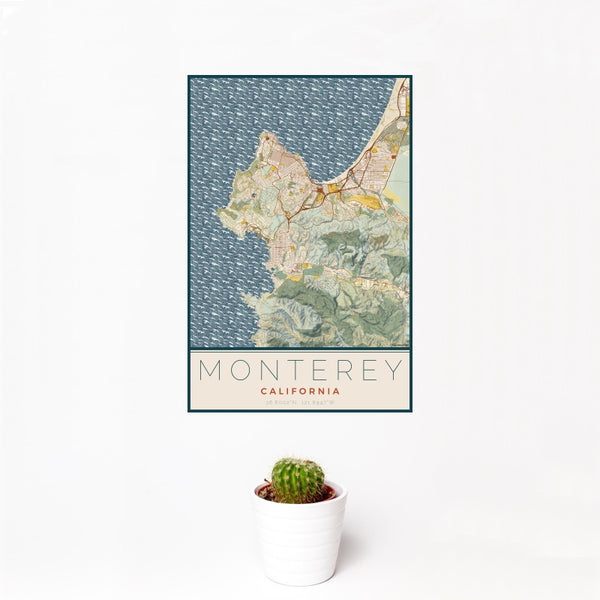 Monterey - California Map Print in Woodblock