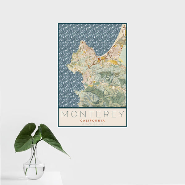 Monterey - California Map Print in Woodblock