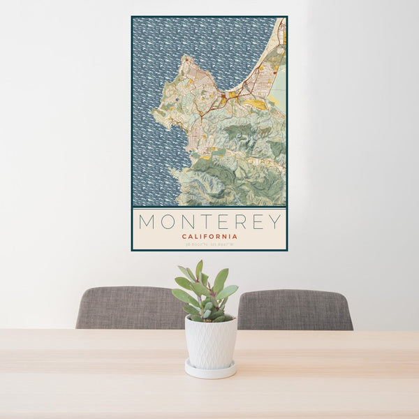Monterey - California Map Print in Woodblock