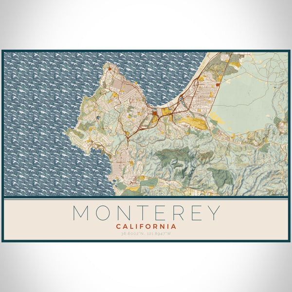 Monterey - California Map Print in Woodblock