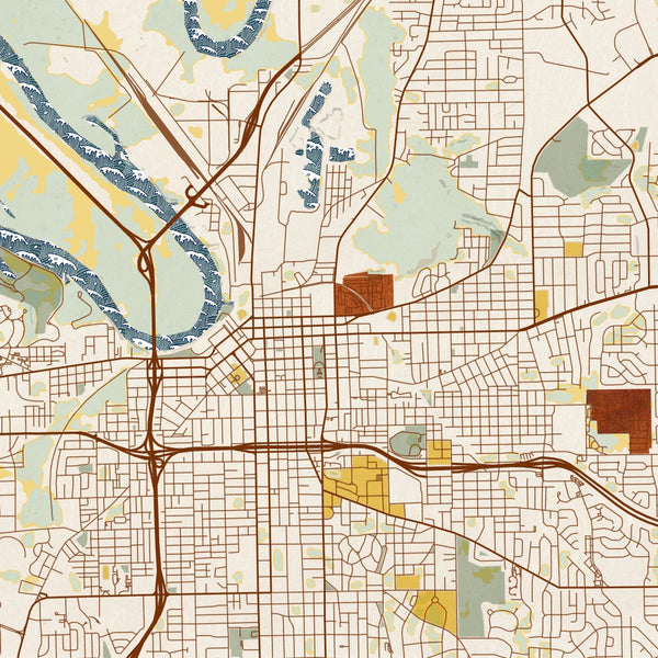 Montgomery - Alabama Map Print in Woodblock