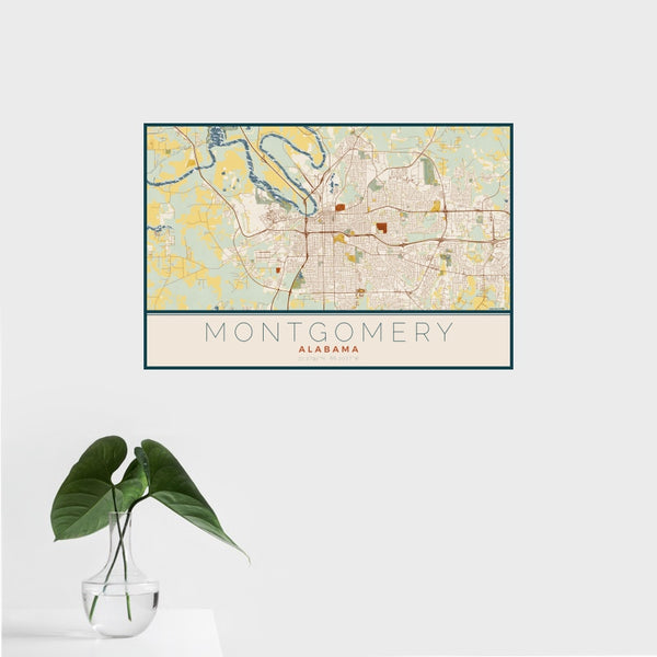 Montgomery - Alabama Map Print in Woodblock