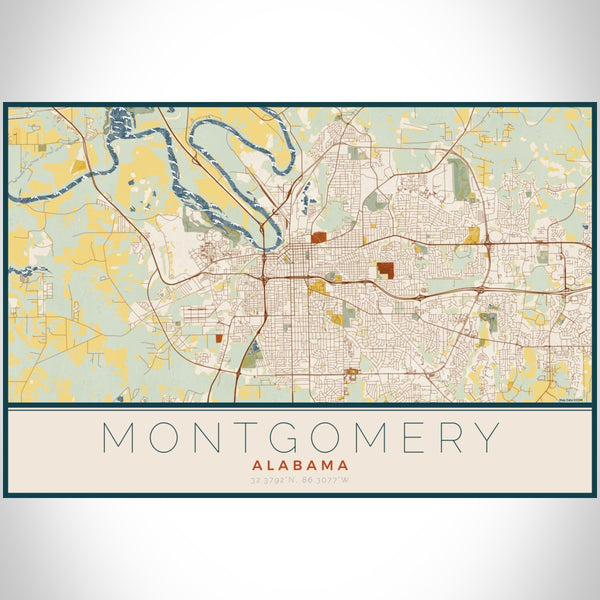 Montgomery - Alabama Map Print in Woodblock
