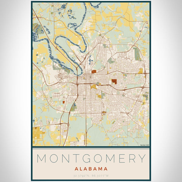 Montgomery - Alabama Map Print in Woodblock