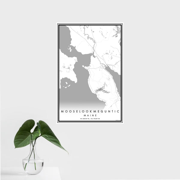 16x24 Mooselookmeguntic Maine Map Print Portrait Orientation in Classic Style With Tropical Plant Leaves in Water