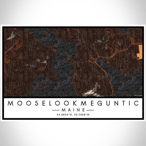 Mooselookmeguntic Maine Map Print Landscape Orientation in Ember Style With Shaded Background
