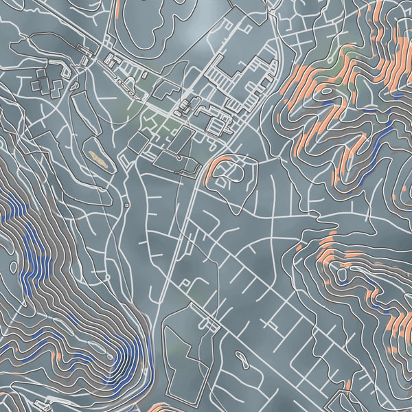 Moraga California Map Print in Afternoon Style Zoomed In Close Up Showing Details