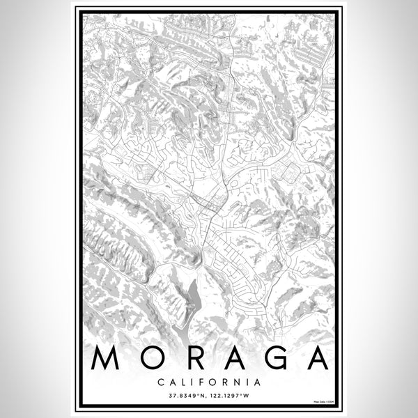 Moraga California Map Print Portrait Orientation in Classic Style With Shaded Background