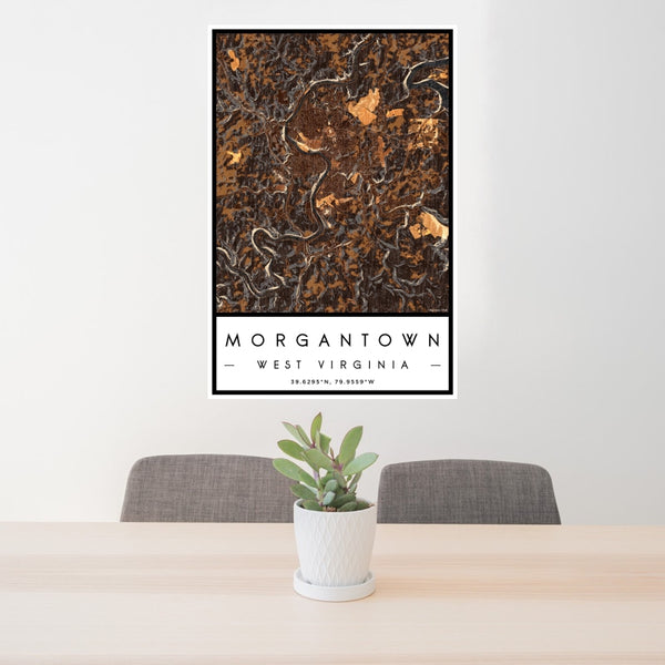Morgantown - West Virginia Map Print in Ember