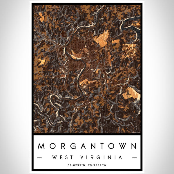 Morgantown - West Virginia Map Print in Ember